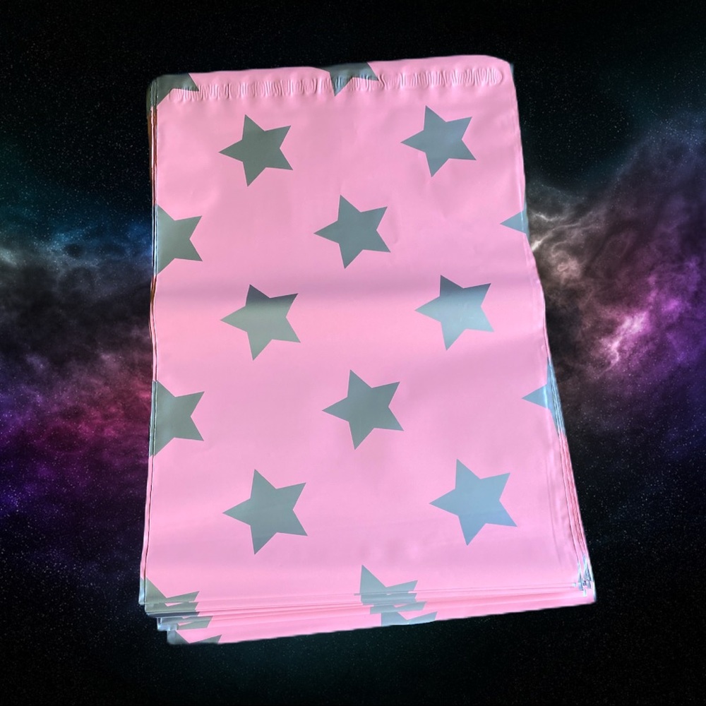 25 10X13 Pink Silver Star Poly Mailers CLEARANCE - Picture 3 of 5
